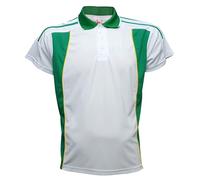 Acclaim Mens Worthing White Breathable Performance Polyester Bowlers Bowls Polo Shirt 3 Button Short Sleeve Ribbed Collar Top (UK, Alpha, 4XL, Regular, Regular, White/Green/Yellow)