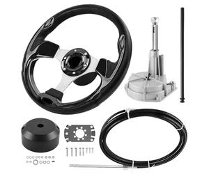 Acclcors Boats Steering System, Mechanical Rotary Steering Kit, 396.3 CM Cable Control Cable Outboard, Marine Steering Systems for Fishing Boats,Yachts and other Watercraft