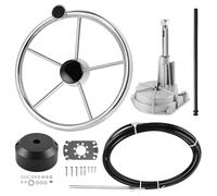 Acclcors Boats Steering System, Outboard Mechanical Rotary Steering Kit, with Steering Wheel and 10 FT, or 12 to 16 FT Marine Steering Cable, for fishing boats, yachts and other watercraft (16 FT)