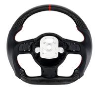 Acclcors Carbon Fiber Steering Wheel, D-Shaped Flat-Bottomed Steering Wheel with Red Stitching, Perforated Leather Grips for Audi 2007-2015 for TT for TTRS for R8
