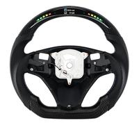 Acclcors Carbon Fiber Steering Wheel, Round Top and Flat Bottom LED Shift Indicator Steering Wheel with Big Paddle, Perforated Leather Grip for BMW M Sport 1/3 Series M3/E88 E90 E91 E92 E93 2005-2012