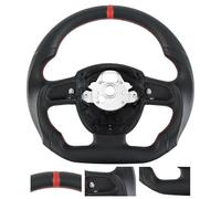 Acclcors Full Leather Steering Wheel Anti-slip Perforated Leather Grip Breathable D-shaped Flat Bottom Steering Wheel with Red Stitched, Fit for Audi for A4(only B7) for A5 for S4 for S5 2008-2010