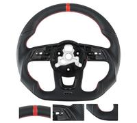 Acclcors Full Leather Steering Wheel Anti-slip Perforated Leather Grip Breathable D-shaped Flat Bottom Steering Wheel with Red Stitched, Fit for Audi S3 S4 S5 RS3 RS4 RS5 RS6 2017-2020