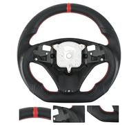 Acclcors Full Leather Steering Wheel Anti-slip Perforated Leather Grip D-shaped Flat Bottom Steering Wheel with Red Stitched for BMW M Sport 1/3 Series M3/E88 E90 E91 E92 E93 2005-2012
