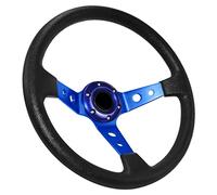 Acclcors Universal Aluminium Steering Wheel, 13.6" Blue Vinyl Leather, Drift/Gaming Steering Wheel for Go Kart, Racing/Rallye/Motorsport Sim Driving