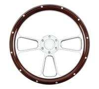 Acclcors Universal Racing Steering Wheel, 14 Inch 6-Bolt Silver Aluminium 3-Spoke Rivet Classic Vintage Wood Steering Wheel With Horn Button For Racing/Rally/Motorsport