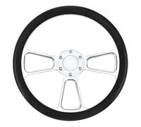 Acclcors Universal Racing Steering Wheel, 14 Inch 6 Hole Silver Aluminium 3 Spoke Classic Vintage Steering Wheel With Horn Buttons Leather Grips For Racing/Rally/Motorsport