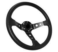Acclcors Universal Racing Steering Wheel, Drifting Steering Wheel, 350mm/14in Deep Bottom with Horn Button, 6 Bolt Grip Vinyl Leather for Racing/Rally/Motorsport/Car Sim Driving (Black)