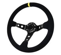 Acclcors Universal Racing Steering Wheel, Gaming Steering Wheel 350mm/14inch 6 Bolt Grip Suede Deep Dish with Horn Button for Racing/Rally/Motorsport/Car Sim Driving (Black)