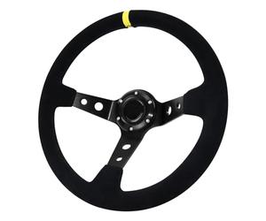 Acclcors Universal Racing Steering Wheel, Gaming Steering Wheel 350mm/14inch 6 Bolt Grip Suede Deep Dish with Horn Button for Racing/Rally/Motorsport/Car Sim Driving (Black)