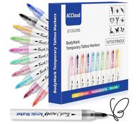 ACCloud Temporary Tattoo Markers Paint Pens Kit, 10 Body Markers+ Tattoo Stencils, Skin Safe for Art Projects, Drawing for Coloring, Ideal for Classroom, Back to School Supplies