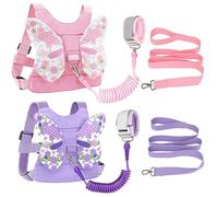 Accmor Toddler Harness Leash + Anti Lost Wrist Link, 2 Pack Cute Kids Butterfly Harness Leashes, Adorable Baby Leash Walking Assistant Wristband Strap Tether for Girls Outdoor (Pink + Purple)