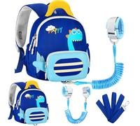 Accmor Toddler Leash Backpack with Anti Lost Wrist Link, Cute Dinosaur Bag with Removable Little Pouch Children Safety Walking Harness, Kids Travel Essential Mini Back Pack with Tether for Baby Boys