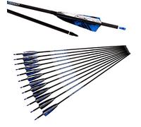 ACCMOS 12 pcs Spine 250 300 340 400 500 600 700 800 Pure Carbon Arrow ID 6.2 mm 28-33 inch Hunting Arrow 4" CamoTurkey Feather, for Adult Young Archery (Spine 300, 33inch)