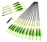 ACCMOS 12pcs ID 6.2 mm Archery Pure Carbon Arrow Spine 300 340 400 500 600 Hunting Arrows 27-31 inch 4" Turkey Feather Practice Arrow (Spine 300, 32inch)