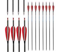 ACCMOS 12pcs ID 6.2 mm Hunting Arrows Spine 250 300 340 400 500 600 700 800 Pure Carbon Arrow Length 26-32 inch with 4 inch Red White Turkey Feather (Spine 500, 27inch)