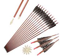 ACCMOS 28-32 inches Spine 400 500 600 700 Wood-like Carbon Arrow ID 6.2mm Hunting Arrow 5 inch Turkey Feathers, for Archery 6/12 pcs