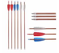 ACCMOS 6/12pcs 30 inch Carbon Arrows ID 6.2mm Spine 500 Wood Colored Real Feather Hunting Arrow, for Longbow Recurve Bow Compound bow Archery (6pcs, Tricolor)