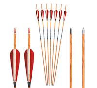 ACCMOS ID 4.2 mm Spine 600 700 800 Carbon Arrows Wood Like Arrow Shaft Blue Tags 4" Red White Feather Hunting Arrow 26-31 inch 6 pcs (Spine 600, 29inch)