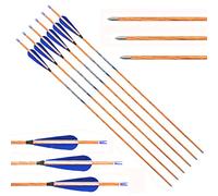 ACCMOS ID 4.2 mm Spine 600 700 800 Hunting Arrow Wood Like Arrow Shaft Blue Tags 4" Blue White Feather Practice Arrows 26-31 inch 6pcs (Spine 700, 28inch)