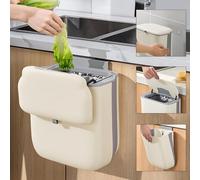 Accmuzzy 10L Collapsible Hanging Kitchen Bin With Lid - Wall Compost Food Waste Caddy for Inside Cupboard, Under Sink Counter, Cabinet, Caravan Door, Bedroom, Toilet (Cream)