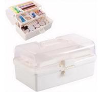 Accmuzzy 3 Layers Art Storage,Medical Box,Plastic Craft Storage Boxes with Compartments,Art Crafts Box Caddy,Craft Organiser for Sewing,Hobby,Arts,Crafts,Lego,Medicine,Stationery (White)