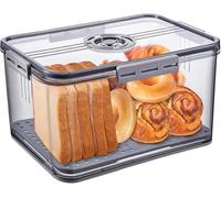 Accmuzzy Bread Bin,Bread Bins for Kitchen,Box with Airtight Lid,Storage,Corner Large Breads Bin,Time Recording Breads Container for Homemade,Bagel,Cookies,Bakery Loaf,Fruit,Vegetables (Grey)