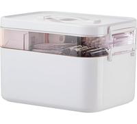 Accmuzzy Medicine Storage Box,2-Layer Multi Grid First Aid Boxes,Lockable Medication Case,Portable Medicine Organiser Large Medical Storage Box For Home,School,Office,Outdoor (L)