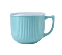 Accmuzzy Soup Mug 900mL with Handle & Lid, Ceramic Large Soup Bowl, Microwave Safe Porridge Bowl for Ramen, Noodle, Oatmeal, Cereal, Salad & Breakfast (Blue)