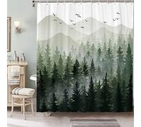 Accnicc 78 Inch Long Green Misty Forest Shower Curtain Ombre Sage Green White Mountain Pine Tree Waterproof Fabric Shower Curtains for Bathroom Nature Woodland Decorative Modern Bath Curtain Decor