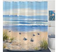 Accnicc Beach Turtle Shower Curtain Cute Sea Turtle Shower Curtains for Bathroom Ocean Nautical Coastal Unique Kids Waterproof Fabric Bath Curtain Decor 72 X 72 Inch
