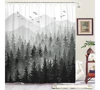 Accnicc Black and White Misty Forest Shower Curtain Ombre Dark Gray Mountain Pine Tree Waterproof Fabric Shower Curtains for Bathroom Grey Nature Woodland Decorative Bath Curtain Decor 72×72 Inches