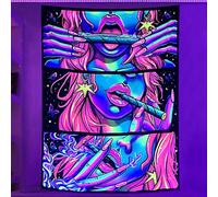 Accnicc Blacklight Cool Girl Tapestry UV Reactive Neon Tapastry's Wall Hanging Anime Aesthetic Glow in the Dark Tapestries for Bedroom Dorm Living Room (Pink, 60'' × 80'')