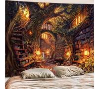 Accnicc Forest Library Tapestry Tree Bookshelf Tapestries Wall Hanging Vintage Fantasy Fairy Treehouse Book Extra Large Tapestry for Bedroom Living Room Dorm Classroom 90 x 68 inch