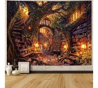 Accnicc Forest Library Tapestry Tree Bookshelf Tapestries Wall Hanging Vintage Fantasy Fairy Treehouse Book Large Tapestry for Bedroom Living Room Dorm Classroom 80 x 60 inch