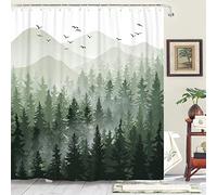 Accnicc Green Misty Forest Shower Curtain Ombre Sage Green White Mountain Pine Tree Waterproof Fabric Shower Curtains for Bathroom Nature Woodland Decorative Modern Bath Curtain Decor 72×72 Inches