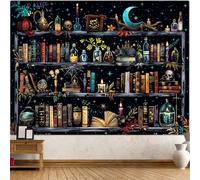 Accnicc Magic Bookshelf Tapestry Magical Witchy Potion Dark Hippie Haloween Tapestries Wall Hanging Gothic Skull Black Cat Library Book Tapestry for Bedroom Living Room Dorm 80 x 60 inch