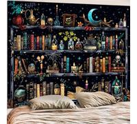 Accnicc Magical Bookshelf Tapestry, Magical Witch Potion, Dark Hippie Halloween Tapestry, Wall Hanging, Gothic Skull Black Cat, Library Book, Large Tapestry for Bedroom,