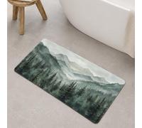 Accnicc Mountain Forest Green Small Bathroom Rugs Non Slip Super Absorbent Quick Dry Ultra Thin Diatomaceous Earth Bath Mat Misty Pine Tree Diatomite Bathroom Mat 24''x16'' Dark Green