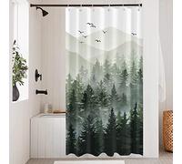 Accnicc Stall Small Sage Green White Misty Forest Shower Curtain Ombre Mountain Pine Tree Waterproof Fabric Shower Curtains for Bathroom Nature Woodland Decorative Bath Curtain Decor 36×72 Inches