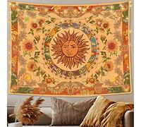 Accnicc Yellow Sun and Moon Tapestry Vintage Indie Boho Tapestry Wall Hanging with Sunflowers Butterfly Moth Constellation Aesthetic Wall Tapestries for Bedroom Dorm Living Room (Orange, 50'' × 60'')