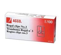 ACCO Regal Owl 1" Paper Clips, Silver, Box of 100