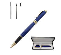 Accod Business Rollerball Pen Black Metal Gel Pen Signature Pen with Two Replaceable Refills Gift Box (Blue)