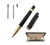 Accod Comfortable Grip Metal Rollerball Business Signature Pen with Fluent Writing, Two 0.5mm Black Refills, Premium Gift Box (Black)