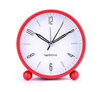Accod Desktop Alarm Clock Classic Round Silent Alarm Clock Battery Powered Desk Bedside Clock No Ticking Night Light and Snooze Wake Up Clock 4Inch (Red)