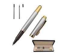 Accod Fine Nib Rollerball Pen High-end Business Signature Pen Clip Black Ink Rollerball Pen with Two 0.5mm Replacement Refills Gift Premium Gift Box (Silver)
