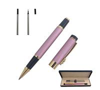 Accod Fine Nib Rollerball Pen High-end Business Signature Pen Metal Pen Clip Black Ink Rollerball Pen with Two 0.5mm Replacement Refills Gift Premium Gift Box (Pink)