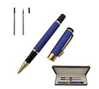 Accod Fine Nib Rollerball Pen High-end Business Signature Pen Metal Pen Clip Black Ink with Two 0.5mm Replacement Refills Gift Premium Gift Box (Blue)