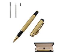 Accod Fine Nib Rollerball Pen High-end Business Signature Pen Metal Pen Clip Black Ink with Two 0.5mm Replacement Refills Gift Premium Gift Box (Frosted Gold)