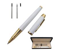 Accod Metal Ballpoint Pen Black Rollerball Pen Signature Pen with Two 0.5MM Black Pen Refills,Gift Pen for Colleagues and Family,Gift Boxed (White)